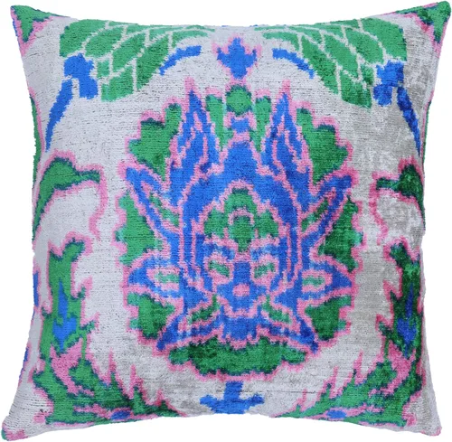 Cojín decorativo hecho a mano con relleno de plumón, geométrico verde y azul, funda de cojín cuadrada de seda de terciopelo suave para sala de