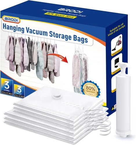 Vista 10 de Bolsas de almacenamiento al vacío colgantes para ropa con bomba de mano, bolsa de almacenamiento para abrigos colgante, bolsas de vacío para ropa