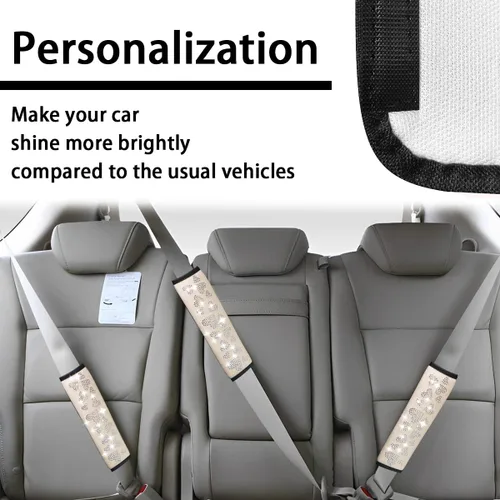 Vista 3 de 2 fundas brillantes para cinturón de seguridad de automóvil, almohadilla protectora suave para hombros y cuello, cojín de cinturón de seguridad