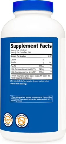 Vista 5 de Nutricost Aceite de pescado Omega 3 cápsulas blandas con EPA y DHA (1000 mg de aceite de pescado, 560 mg de Omega-3), 240 cápsulas blandas, sin OMG