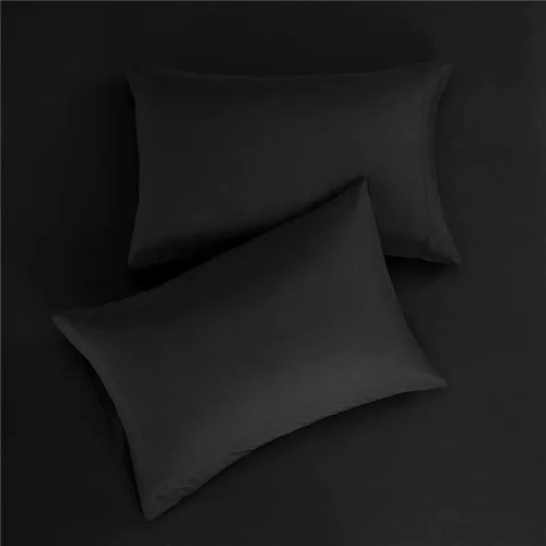 Vista 4 de QINU KEONU Juego de sábanas de microfibra cepillada de 4 piezas, color negro, de lujo, de 1500 hilos, suave y refrescante, juego de sábanas de hotel