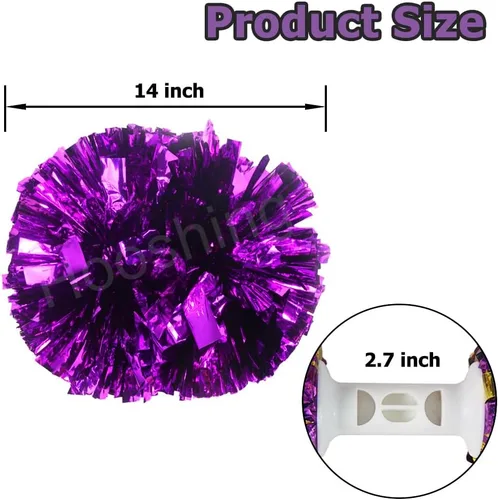 Vista 2 de Hooshing - Paquete de 2 pompones de animadora con mango tipo bastón, pompones para espíritu de equipo, deportes, bailes, animación, para niños