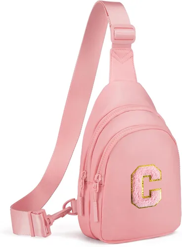 Vista 28 de Viverte Pequeña bolsa con inicial para niñas y mujeres, bonita cangurera cruzada de regalo