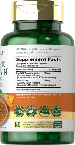Vista 2 de Carlyle Curcumina de cúrcuma de 550 mg 60 cápsulas vegetarianas Alta absorción con 95% de curcuminoides y extracto de CurcuWin Suplemento sin