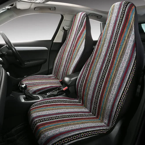 Vista 22 de PONYJOYUP Baja Saddle Blanket - Fundas de asiento de automóvil, 4 piezas delanteras, transpirables y lavables, tejido a rayas, funda de asiento