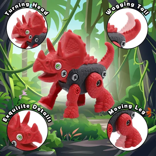 Vista 3 de Juguetes de dinosaurio desmontables para niños, juguetes de construcción de troncos de dinosaurio con taladro, kit de aprendizaje jurásico