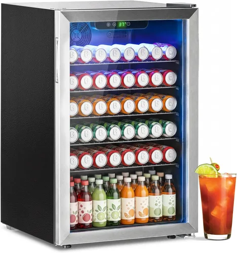Vista 15 de Erivess - Refrigerador compacto independiente para bebidas, mini refrigerador para 24 latas/0.9 pies cúbicos con puerta frontal de vidrio reversible
