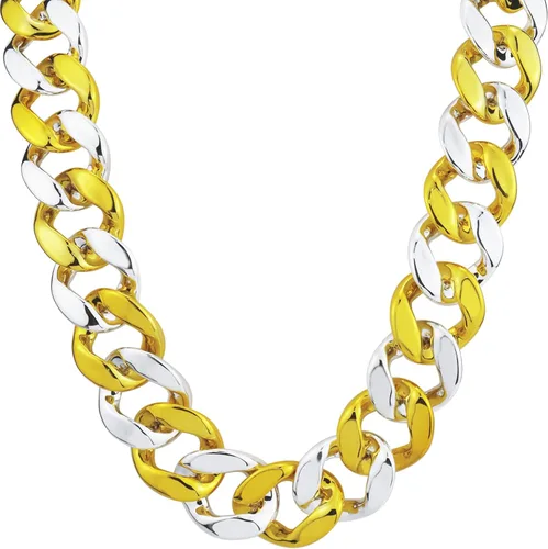 Cadena de plástico grande y gruesa para hombre, cadena de plata de los años 90, accesorio de disfraz (32 pulgadas, plata y oro), Plástico, No