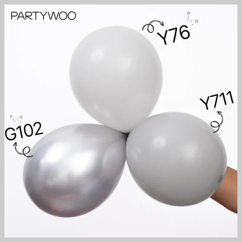 Vista 4 de PartyWoo Globos plateados de 100 piezas de diferentes tamaños de 18, 12, 10, 5 pulgadas, kit de arco de globos plateados para cumpleaños