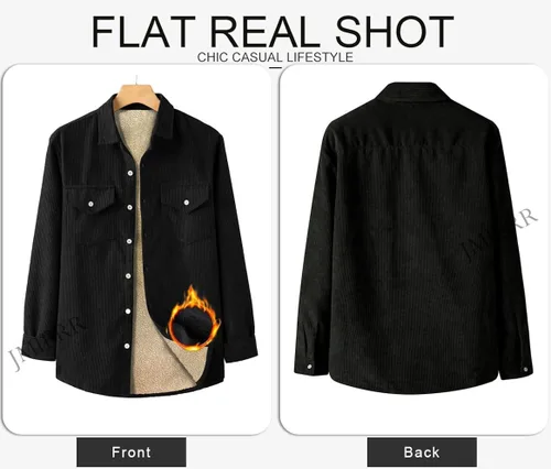 Vista 4 de JMIERR Camisas de pana con botones para hombre, chaqueta casual de manga larga con bolsillo de solapa