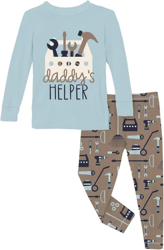 Vista 24 de KicKee Graphic Tee - Conjunto de pijama de manga larga para bebé a niño, pijama ajustado súper suave Gránulos de loto