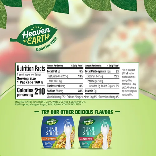 Vista 2 de Heaven & Earth Ensalada de atún lista para comer con maíz y verduras, 5.64 onzas (paquete de 4) Gran fuente de proteínas Comidas aptas
