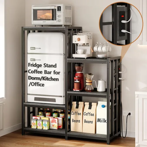 Vista 9 de Soporte para Mini Nevera, Estación de Gabinete de Barra de Café con Espacio de Almacenamiento para Insertar Refrigerador Pequeño, Organizador