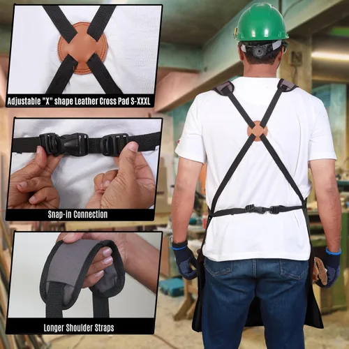 Vista 3 de Woodworking Apron for Men - 9 Reinforced Pockets Durable Canvas Padded Cross Straps - Woodworking Gifts for Men