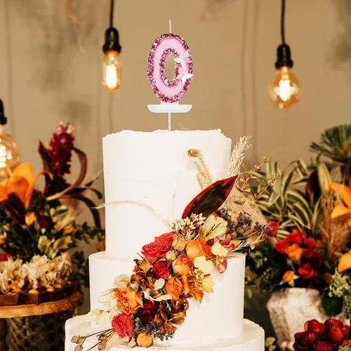 Vista 5 de Velas de números de cumpleaños de 2.95 pulgadas, velas de números rosa con purpurina para decoración de pastel, velas de cumpleaños de mariposa