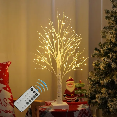Vista 13 de Lámpara de árbol artificial de 144 LED con temporizador, árboles de abedul con luces LED, lámpara de árboles iluminada con USB / batería, espíritu