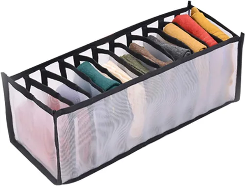 Vista 16 de Organizador de ropa interior, de malla plegable, organizador de cajón, para ropa interior, calcetines, bragas, bragas Negro
