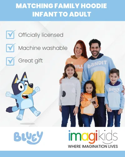 Vista 3 de Bluey Chilli Mom Bandit Dad Bingo - Sudadera con capucha de forro polar a juego para la familia, para cosplay