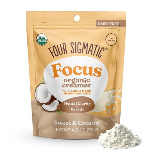 Vista 6 de Four Sigmatic Focus Chocolate Coffee Creamer Crema de café sin lácteos orgánica con Lion’s Mane y Vitamina B12 Chocolate, 4.23 oz