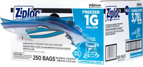 Bolsas de almacenamiento de alimentos para congelador SC Johnson Professional Ziploc, bolsas de congelador de 1 galón, bolsas de la marca Ziploc,