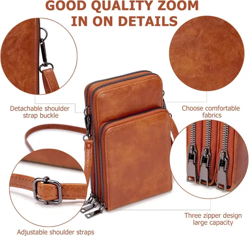 Vista 5 de myfriday Small Leather Crossbody Bag for Women with Guitar Strap Mini Crossover Bags & Shoulder Purses with 2 Card Slots