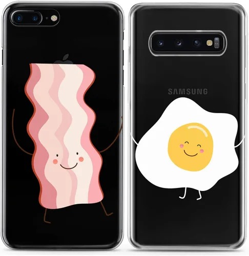 Vista 7 de Matching Couple Cases Compatible for Google Pixel 9 8 Pro 7a 7 Pro 6 Pro 6a 6 5a 5 XL 4a 5G XL 4a Clear Kawaii Egg Bacon Crystal Food Present Soul
