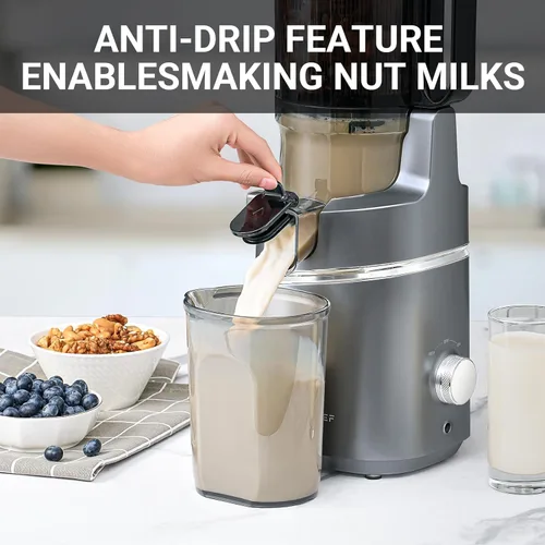 Vista 6 de AMZCHEF Máquinas Exprimidoras, 5.8" Extra Exprimidor de Prensado en Frío con Autoalimentación para Verduras y Frutas Enteras, Máquina Extractora