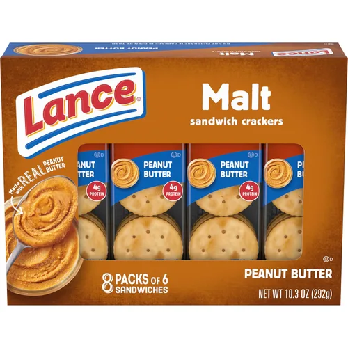 Lance Galletas tipo sándwich, malta con mantequilla de maní, caja de 8 unidades