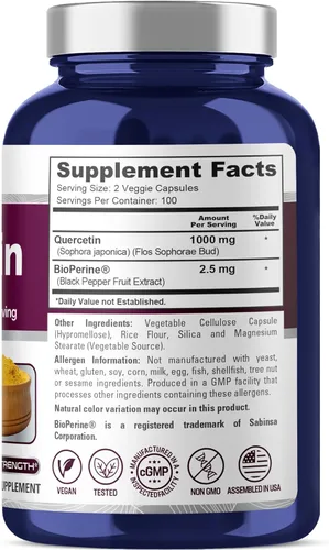 Vista 2 de NusaPure Quercetina - Apto para vegetarianos/veganos, sin OMG - 1000 mg - 200 cápsulas
