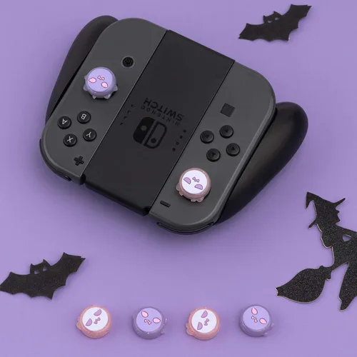 Vista 5 de GeekShare Gorras de agarre de pulgar de fantasma codicioso de Halloween funda de silicona suave compatible con Nintendo Switch OLED Switch Lite 4