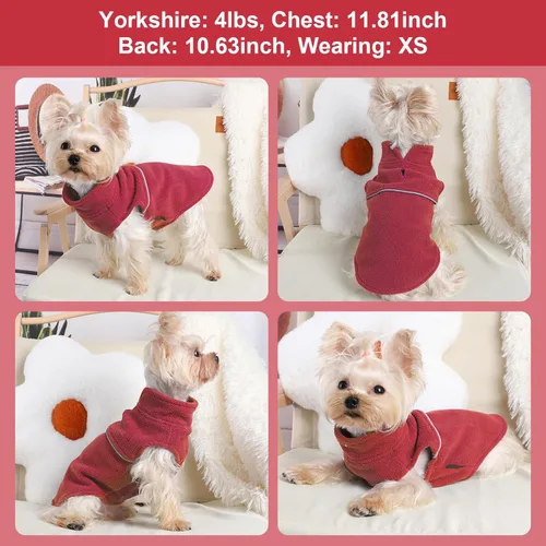 Vista 58 de Chaleco de forro polar con estampado a cuadros rojos, suéter de invierno para mascotas para perros pequeños, niños y niñas, suéter cálido
