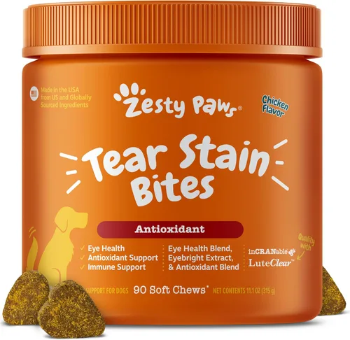 Zesty Paws Masticables suaves para eliminar manchas por lagrimeo en perros - para la humedad ocular + visión y apoyo inmunológico - Suplementos