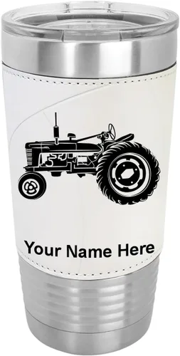 Vista 11 de LaserGram Vaso aislado al vacío de 20 onzas, Old Farm Tractor, grabado personalizado incluido (piel sintética, estilo béisbol)
