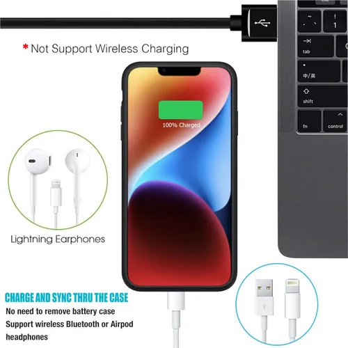 Vista 6 de Funda de batería para iPhone 14, Full Encircle 7000mAh Ultra-Slim Recargable Inteligente Portátil Cubierta de Carga Extendida Batería Compatible