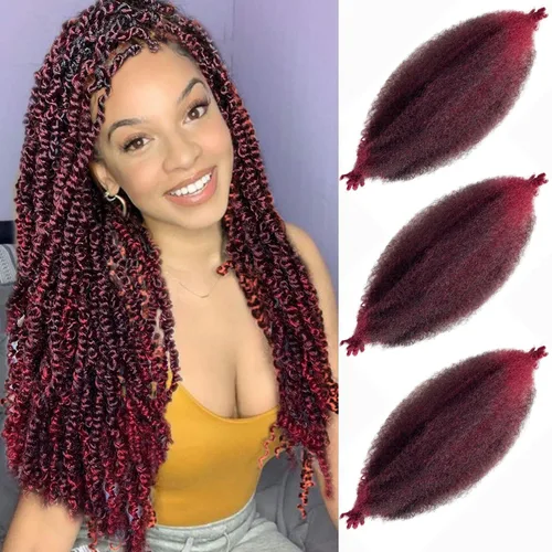 Vista 8 de Cabello Afro Twist de 12 pulgadas, Cabello Afro Trenzado de Ganchillo (12 Pulgadas (Paquete de 3), RED#)