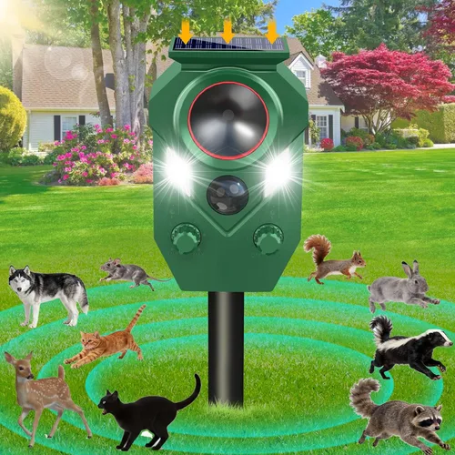 Repelente ultrasónico de animales al aire libre, repelente de gatos y disuasorio con sensor PIR y luz intermitente, dispositivo repelente de ciervos