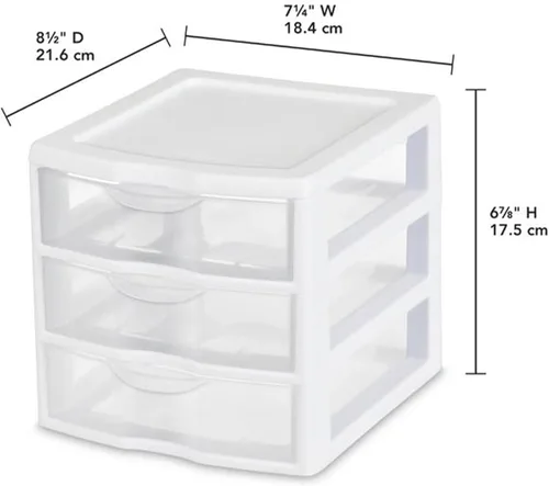 Vista 3 de Sterilite Clearview - Unidad de almacenamiento de escritorio pequeña con 3 cajones multiuso de plástico, para el hogar, aulas u espacios de oficina