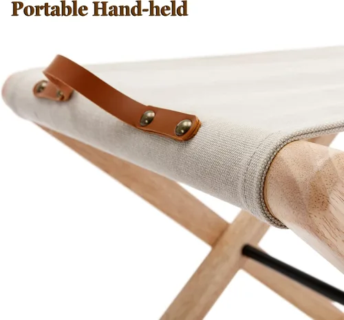Vista 5 de Juego de 2 taburetes plegables de madera, de madera dura, de 18.5 pulgadas, taburete plegable portátil de pesca con soporte de metal resistente