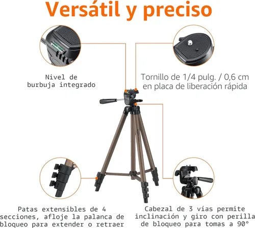 Vista 2 de Yaxa Basics Soporte de trípode portátil ligero de 50 pulgadas con placa de liberación rápida, altura ajustable, aluminio, para fotografía