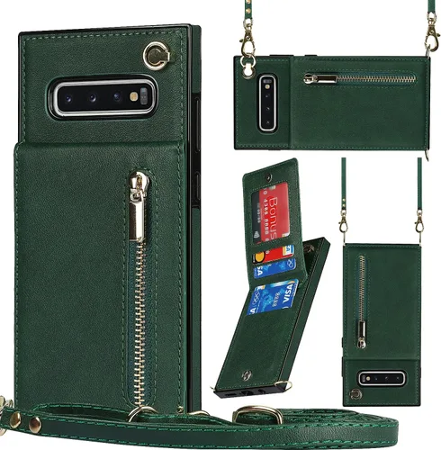 Vista 24 de Funda para teléfono Samsung Galaxy S9 con correa cruzada, tarjetero de cuero, con cordón, ranuras de crédito, cierre magnético, accesorios para Negro