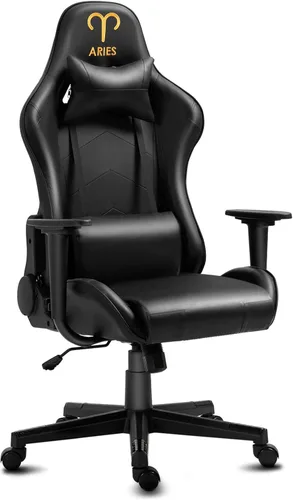 Vista 123 de Modern-Depo Black Virgo Zodiac - Silla de juegos con diseño ergonómico, giratorio y reclinable ajustable, capacidad de carga de 330 libras