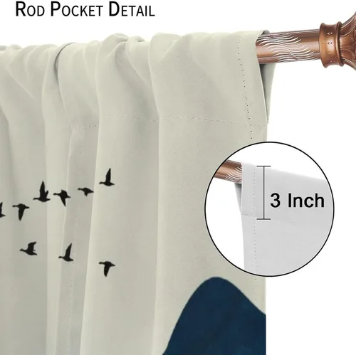 Vista 6 de Cortinas opacas abstractas de bosque y montaña para sala de estar, estilo retro, de mediados de siglo, bohemio, con diseño de mármol, aislamiento