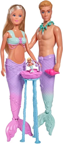 Vista 2 de Simba 105733524 Steffi Love Mermaid Family, Muñeca como sirena embarazada con Kevin como Merman, con cama de bebé, 11.4 in de vestir, muñecas