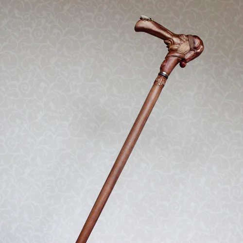 Vista 7 de Hombre de encargo del bastón en el casquillo de la media con la mosca en la nariz Mano tallado bastón de madera