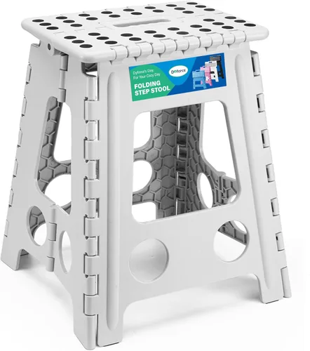 Vista 124 de Dyforce Taburete plegable de 17.5 pulgadas, capacidad de 400 libras, taburete plegable de plástico resistente para adultos, taburete con asa, fácil