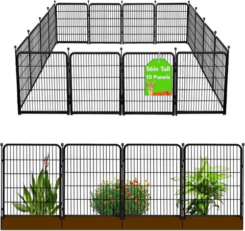 Vista 10 de Getlay Vallas Decorativas de Jardín de 24 pulgadas (H) con Puerta, 8 Paneles Total 15.7 pies (L) Valla de Barrera de Hierro Resistente para Animales