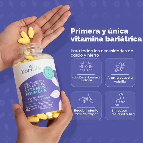 Vista 4 de Bari Life Completo multivitamínico bariátrico comprimido no masticable con citrato de calcio y hierro - 180 comprimidos/botella
