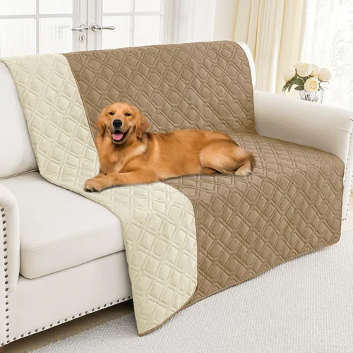 Vista 141 de Smiry Funda impermeable para cama de mascota, suave y lavable, para muebles, cama, sofá, reversible, a cuadros (30 x 53 pulgadas, color beige/beige)