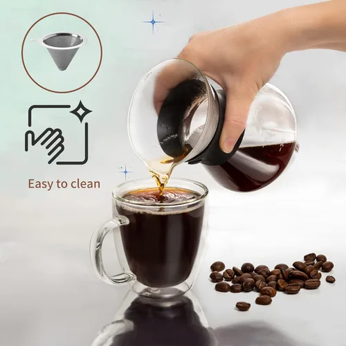 Vista 5 de Mixpresso Pour Over Coffee Maker Set Glass Carafe Borosilicate White Protective Silicone Sleeve, Pour Over Coffee Dripper Brewer With Double-layer