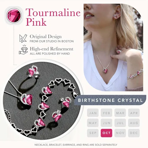 Vista 4 de Leafael - Pulsera de amor infinito con eslabones corazón de cristal y piedra natal regalos para mujer tono plateado 7 pulgadas con extensor de 2